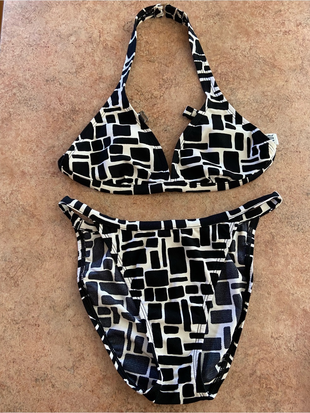 Baha Blue Geometric Black & White Bikini Set - Size 10